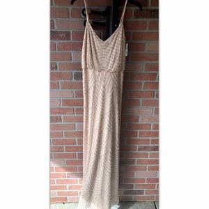 Art Deco Beaded Blouson Gown in Champagne Gold